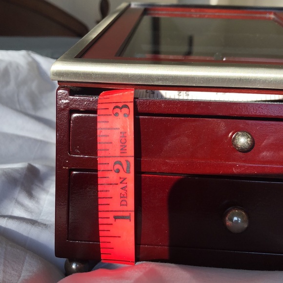 Jewelry box deep red like cherry wood w/black velvet lined interior.Four drawers - Picture 16 of 16